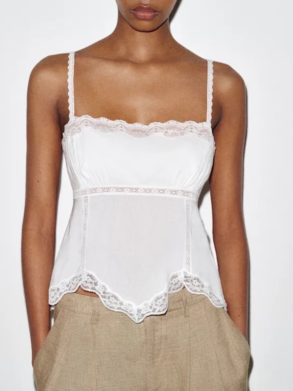 Reformation Apricot white lace babydoll tank top in cotton blend - Picture 1 of 7